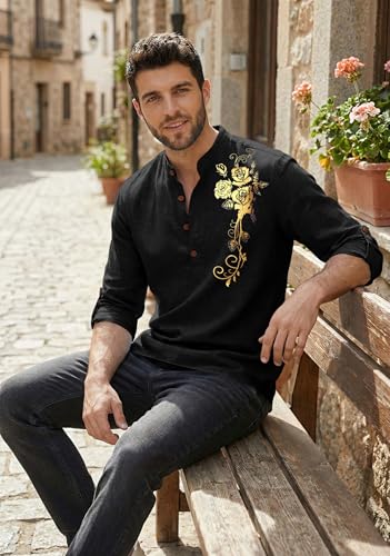 Image of Zombom Men's Cotton Polyester Blend Mandarin Collar Self One Design Printed Full Sleeve Regular Fit Casual Short Kurta