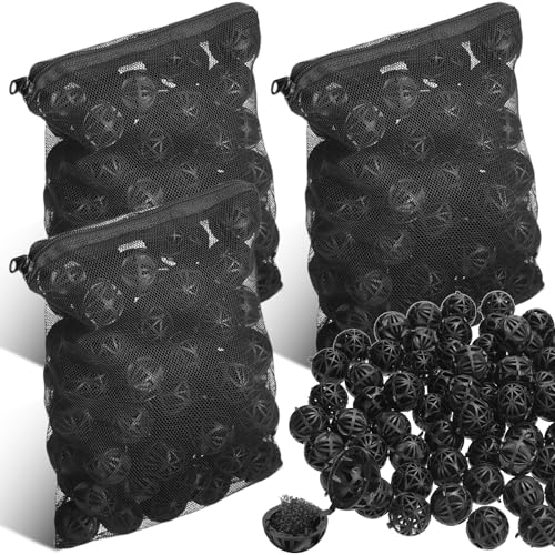 Image of CHENGU 300 Pieces Black Bio Balls for Aquarium 1.02 Inch Internal Bioballs with 5 Pieces Aquarium Filter Media Bags with Zipper for Fish Tank Pond