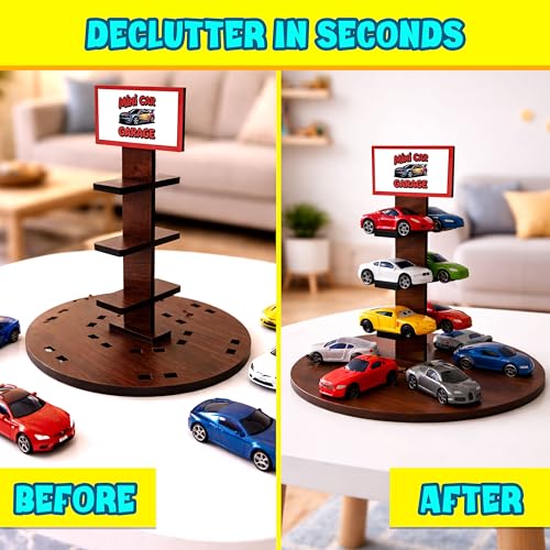 Image of Toy Garage for Hot Wheels Cars - Wall Hanging Car Parking Garage| 12-Car Toy Car Organizer (1:64 Diecast) | MDF /Wood Car Storage for Kids Bedroom & Playroom (Cars Not Included)
