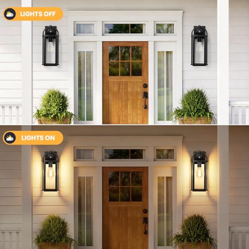 Image of 15 inch Wall Sconces Set of Two, Dusk to Dawn Outdoor Garage Lights, Waterproof Anti-Rust Porch Lights Outdoor, Black Exterior Foyer Lighting Fixtures for Front Door Porch Patio Entryway, 1 Pack
