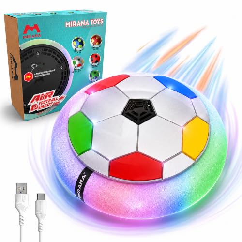 Image of Mirana Air Football Smart Toy for Kids | 3-Mode USB Type-C Rechargeable Hover Ball | Indoor Electric Hoverball with LED Lights | Birthday Gift for Boys & Girls 2+ Years (Silver-Rainbow)