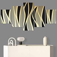 SIGNWIN 5 Panel Canvas Wall Art Modern Art Abstract Contemporary Edgy Mixed Media Multicolor Patterns for Home Decorations Ready to Hang - 60