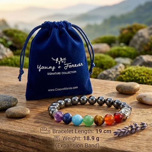Image of Young & Forever Spiritual Master Collection: 7 Chakra Healing Crystal & Natural Stone Bead Bracelet for Men & Women - Reiki, Yoga, Meditation & Stress Relief Energy Jewelry