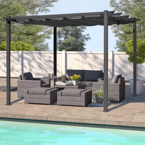 Erommy 10' X 10' Outdoor Pergola With Retractable Sun Shade Canopy, Aluminum Frame, Patio Pavilion Grill Gazebo With Weather-Resistant Fabric For Garden Backyard Deck Lawn, Gray #TOP26