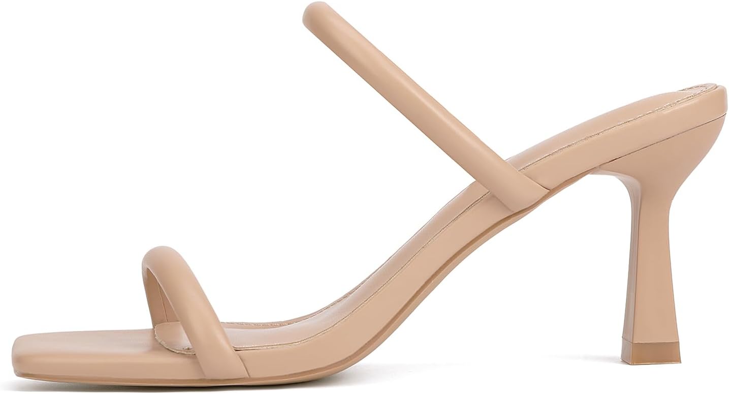 Kitten Heels for Women Two Strap Mules Mid Square Open Toe Slip On Heeled Sandals - Image 3