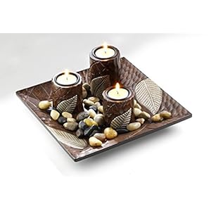 Locker Decoratieve schaal met drie houten kandelaars