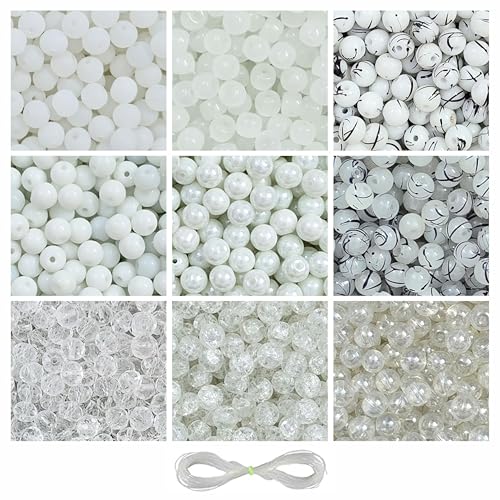 Image of 250 Pcs White Glass Beads for Jewellery Making Kit - Glass Beads for Bracelet Making Kit - Bead Craft - 8mm