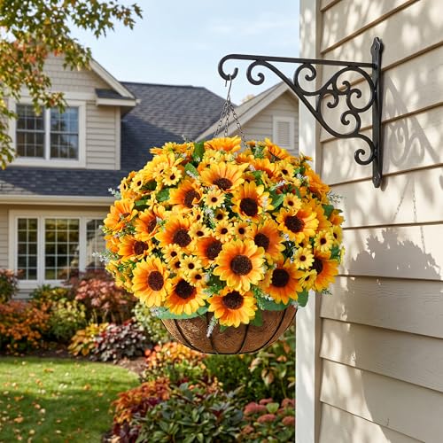 Image of Artificial Sunflowers for Outdoors, 10 Bunches Fake Sunflowers Artificial Flowers for Outdoors Decor, UV Resistant Realistic Faux Silk Flowers Bouquet for Outside Planter Porch Patio Garden Home Decor
