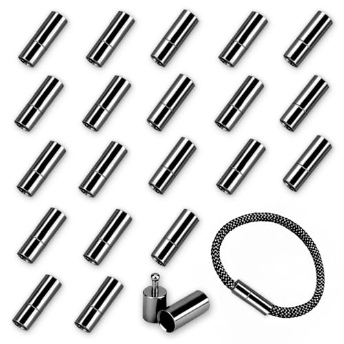 MOAMUN 20 tappi terminali per la creazione di gioielli, chiusure a pressione per corda in pelle, collane, bracciali (nero, 4 mm)