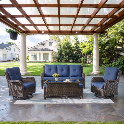 Belord Wicker Outdoor Furniture Patio Furniture Set - 6 Piece Patio Conversation Set with Swivel...