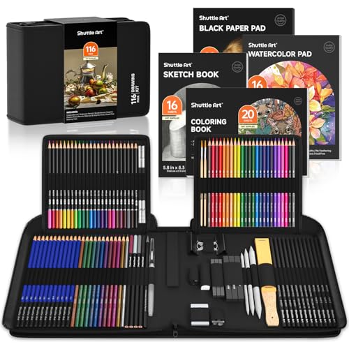 Shuttle-Art-116-PCS-Drawing-Kit-Professional-Drawing-Supplies-with-Sketch-Charcoal-Colored-Graphite-Pastel-Pencils-Sticks-Complete-Drawing-Tools-and-Paper-Pads-in-Zipper-Case-for-ArtistsKids
