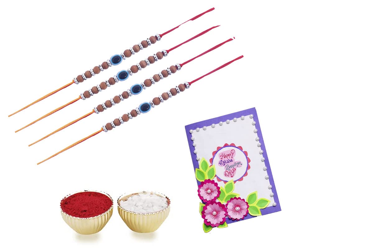 Top Trends® Original Handmade Designer Sandalwood Evil Eye rakhi, chandan (sandalwood) rakhi for FOR Brother with Roli Chawal [ sandalwood 6 mm beads ]