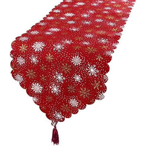BHGT Camino de Mesa Navideño Arpillera Decoración Mesa Tapete Rojo Cover
