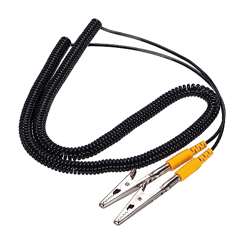 Image of MECCANIXITY ESD Grounding Cable Cord with Alligator Clip, 5m /197 inch Yellow Anti-Static Ground Wire Elastic Cable Clip, for Eliminating Conductor Electrostatic