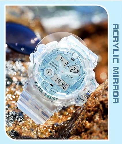 Gosasa Mens Womens Large Dial Transparent Multifunction Digital Watch Casual Dual Display 12H/24H Stopwatch Calendar Unisex Wrist Watch4