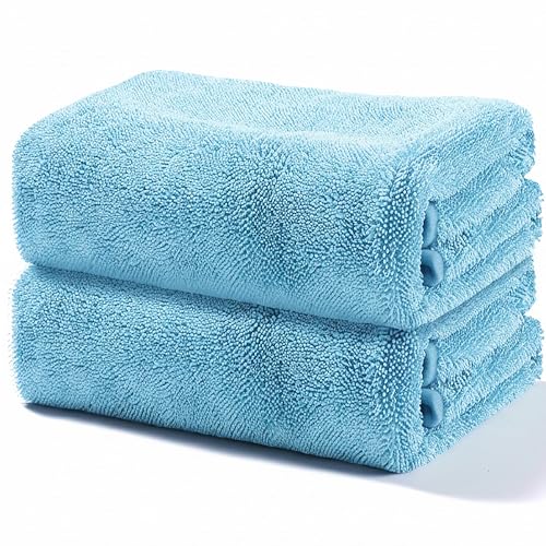 Image of JOYMOOP Microfiber Towels for Cars, 2 Pack 63 inch x 29.5 inch Car Drying Towel, Blue Reusable Car Towel, Quick Drying Car Microfiber Cleaning Cloth for RVs, SUVs, Trucks