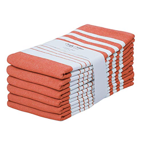 Candy Cottons Kitchen Towels, Tea Towels, Modern Stripes, 100% Ring Spun Cotton Dish Towels, Set of 6 - 18 x 28 Inch, Super Absorbent, Soft Coral / White Kitchen Towels , Mitered Corners Bar Towels