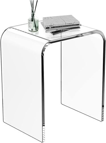 Mesa auxiliar acrílica, mesa auxiliar transparente con bordes de cascada, mesita de noche acrílica para sala de estar, espacios pequeños y dormitorio