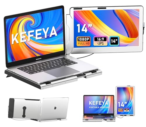 KEFEYA 14' Laptop Screen Extender, Upgraded 360° Rotation Dual Monitor for Laptops 12-17.3'', 1080P FHD IPS Laptop Monitor Extender, Type-C/Mini-HDMI, Plug&Play Work with Wins/Mac/Chrome