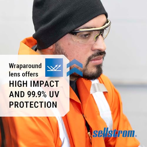 Sellstrom Stylish, Slip-Resistant, Lightweight, Anti-Fog Coating Protective Eyewear Safety Glasses, Clear Lens, Light Frames, Ultra-Thin Co-Molded Temples, Soft Nose Piece (Qty 1), Black/Green, S72000