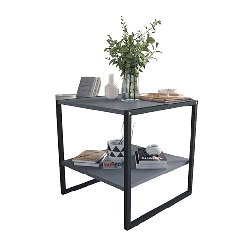 URBNLIVING 50cm Square Wooden Coffee Table & Metal Frame Open Storage Shelf Modern Wooden Finish for Living Room, Bedroom, Office Home Decor (Anthracite)