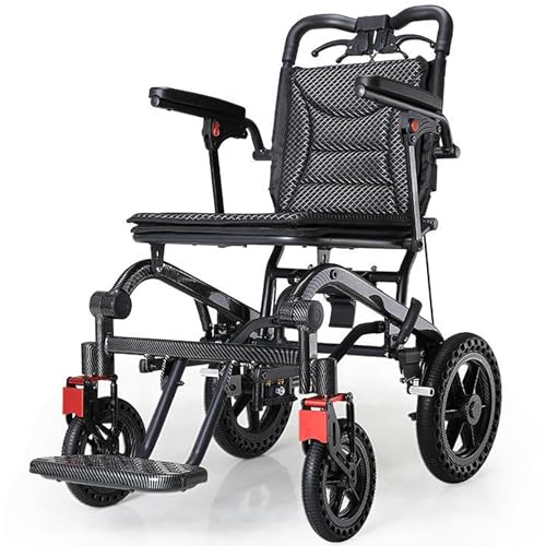 折りたたみ車椅子 - ハンドブレーキとフリップバックアームレスト付きのポータブル旅行用車椅子、アルミニウム合金の軽量折りたたみ式輸送椅子トロリー、高齢者と子供向け