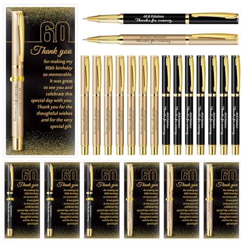 Feifeiya 50 Set 60th Birthday Party Favor for Guest Anniversary Party Favor with Black and Gold Ballpoint Pens and Thank You Cards for Women Men Birthday Anniversary Appreciation Gifts