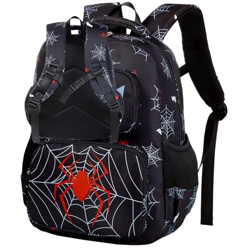 AUIVTY Kids Backpack Boys Girls Ages 3-8 Spider Backpack Kindergarten Elementary School 15 Inch Toddler Bookbag with Chest Strap Mochilas Para Nios Spider Black