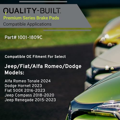 Image of QUALITY-BUILT Rear Ceramic Brake Pads, Premium 1001-1809C, Compatible with 2015-2024 Alfa Romeo /Dodge /Fiat /Jeep (500X,Compass,Hornet,Renegade,Tonale)