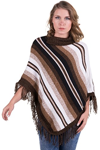 Gamboa Diagonal Striped Alpaca Poncho (Brown)