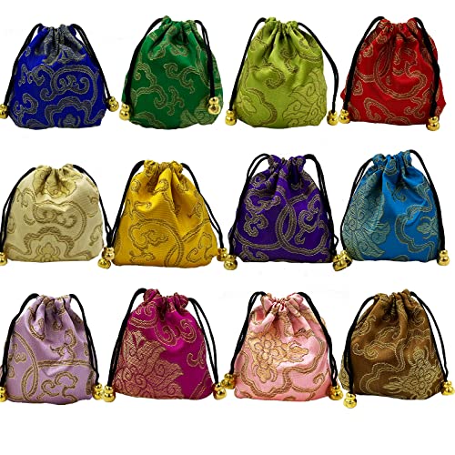 DUGYIRS 24 Piezas Bolso de Joyería con Cordón Bordado Bolsa de Regalo Pequeña para Collar Bead
