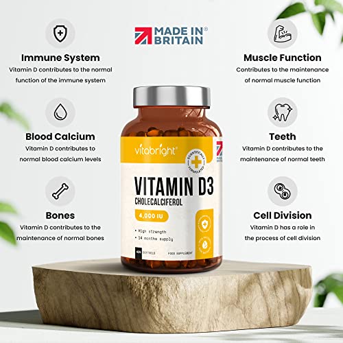 Vitamin D3 4000 IU Daily | 425 Softgels - 14 Month Supply | High Strength Vitamin D Tablets | Sugar-Free Softgels, NOT VIT D Gummies | VitaBright VIT D3 Supplements for Women & Men - Image 3