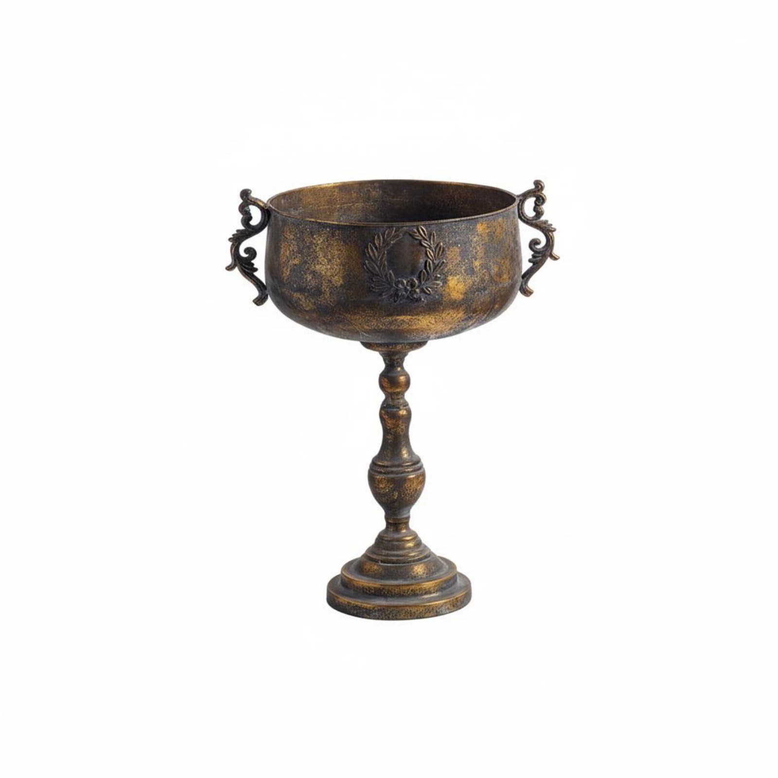 Jarrón de Suelo Decorativo Jarrón de Pie Florero Pedestal Centro de Mesa de Metal Forjado Textura Envejecida y Copa de Cáliz Elegante Adecuado para Decoración de Recibidores Salones y Bodas