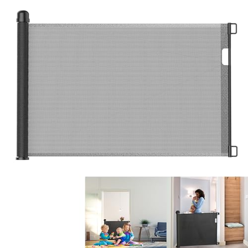 YRHome Puerta Puerta Persiana enrollable Puerta de escalera 0-180 cm Puerta de escalera Puerta retráctil Barreras para perros y bebés Extensible para interior y exterior (180 cm Negro)