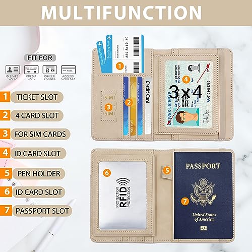 Image of Melsbrinna Rfid Passport Holder for Travel women /Men, Cute Passport Wallet Rfid Blocking Card Slots, Rfid Passport Cover /CaseTravel Wallet, Passport Book Holder (1, Beige)
