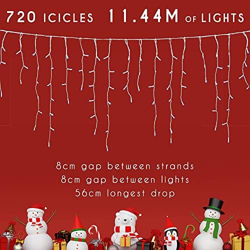 PMS VFM - 11.5M Cold White LED Snowing Icicle Christmas Fairy Lights - Mains Operated 720 Bulbs Indoor & Outdoor with Optional Timer & Multi Function Controls