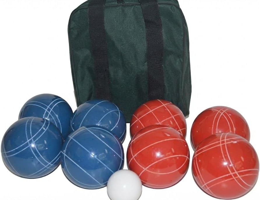 BuyBocceBalls Listing - Made in USA, Premium Quality Tournament Bocce Set - 110mm Blue and Dark Orange Balls, Nylon Green/Black Bag, 998 Grams (2 lbs. 3.2 oz.). Various Bag Colors