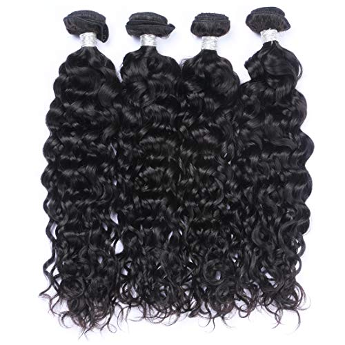 IMAYLI 7A Peruvian Hair Bundles Water Wave Natural Wave Hair Bundles Wet and Wavy Deep Curly Weave Human Hair Bundles 100% Remy Human Hair Extensions Natural Black(20202020)