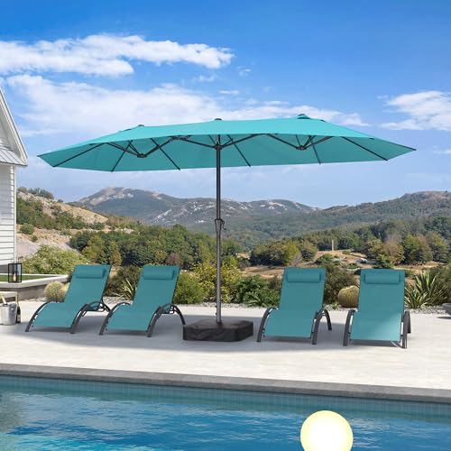 Image of PURPLE LEAF Patio Umbrella 14ft with Base Large Rectangle, Turquoise Blue