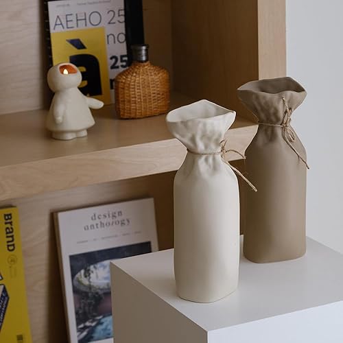 Miniatura 3 de Floreros decorativos con cuerda de cáñamo, jarrón rústico de granja (Coconut Café)