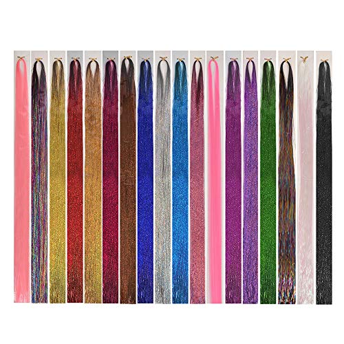 Cadiro Hair Tinsel Strands Kit 48 Inches Tinsel Hair Extensions 18 Colors 7200 Strands Glitter Sparkling Shiny Fairy Hair Dazzle Heat Resistant