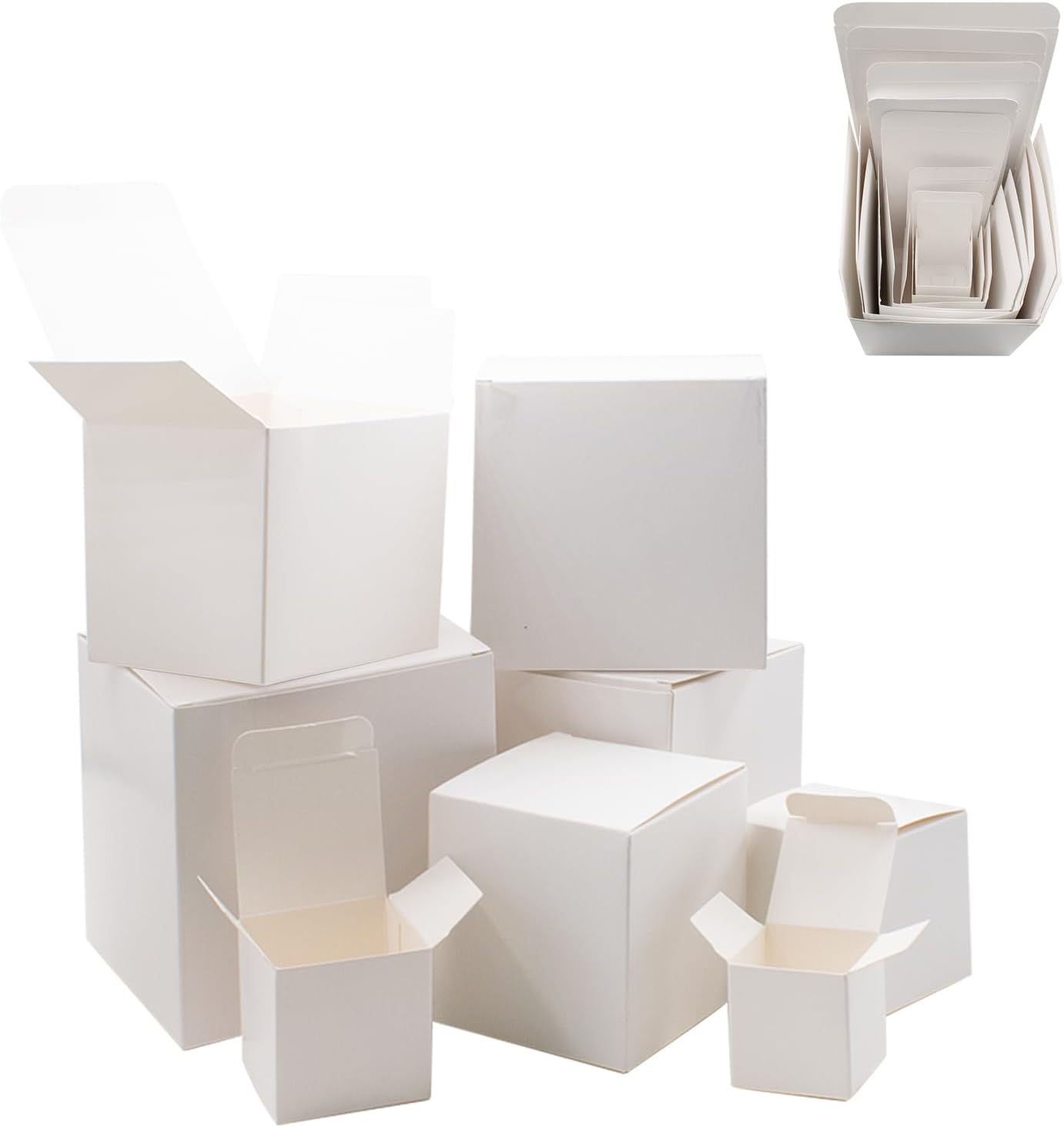 JoyHuaTrade 8 PCS Nesting Gift Boxes Assorted Size (1.2'' -4'') Prank Surprise White Square Box Funny Gag Supplies for Christmas Birthday Wedding Packaging Presents or Decoration