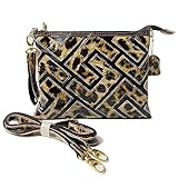 BYKOINE Women Leopard Print Crossbody Clutch Leather Handbag Patterned Splicing Shoulder Purse Long Strap + Wristlet Strap