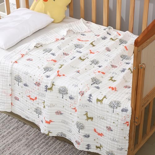 Image of Aablexema Muslin Baby Blanket Set of 2, White Animal Set | 6-Layer, 43 x 43 Inches, Newborn Toddler, Bath Towel Swaddle Wrap, For Boys Girls
