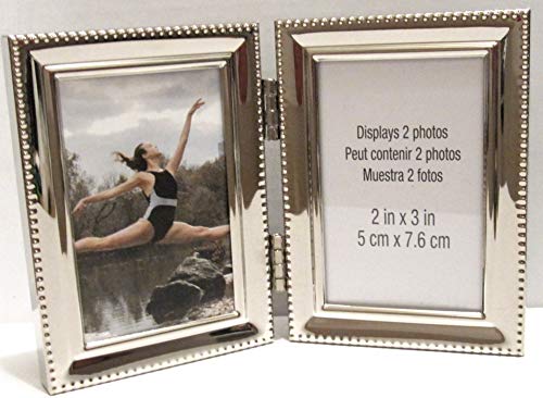 Exp Silver Hinged Double Folding Metal 2x3 Picture Frame Tabletop or Wall Hang