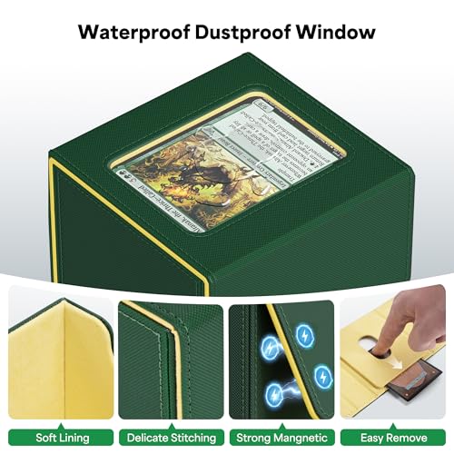 Image of ZLCA MTG Commander Deck Box, Card Deck Box for Trading Card, Holds 110+ Double Sleeved Cards Fits for TCG CCG Magic Cards with 2 Dividers (Green & Yellow)