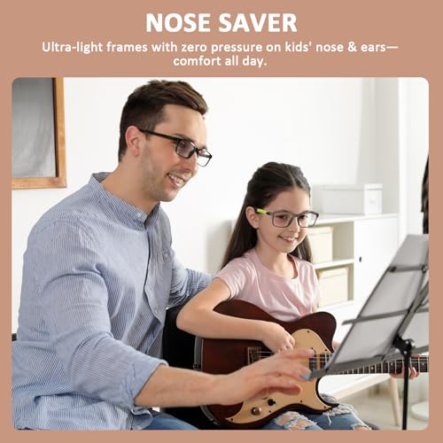 Image of BiBiBear Blue Light Blocking Glasses Bendable Lens Legs for Kids Girls Boys Not Easy to Drop Reduces Eyestrain Self-exchangeable Lenses Green