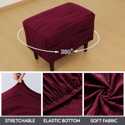 Image of HOKIPO Premium Knitting Jacquard 200GSM Stretchable Footstool Cover Ottoman Slipcover, 'Nestiva Series' Burgundy (AR-6236-BRGN)
