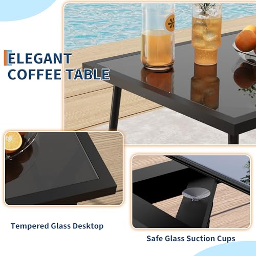 4 Piece Patio Conversation Set Textilene, Outdoor Conversation Set with Single Chairs and Glass Top Coffee Table, One Love Seat, Two Single Chairs and One Table - Thumbnail 5