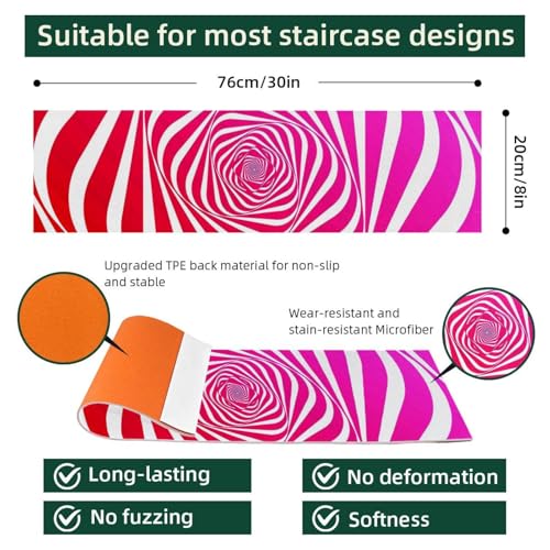 Alfombra rosa para escaleras Stripe Geometry en pack de 15 piezas de madera 5